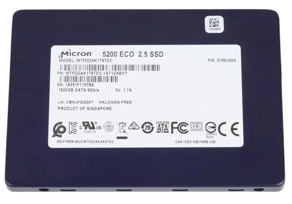 Micron MTFDDAK1T9TDC-1AT1ZABYYR 1920GB 5200 ECO SATA III 2.5" 7mm Enterprise Solid State Drive