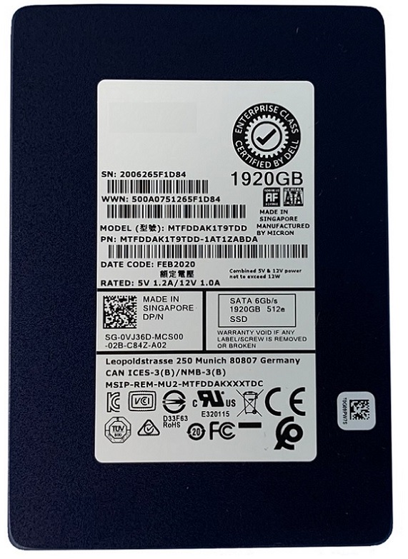 Micron MTFDDAK1T9TDD-1AT1ZABYY 1.92TB 5200 PRO SATA 2.5 inch Mixed Use Solid State Drive