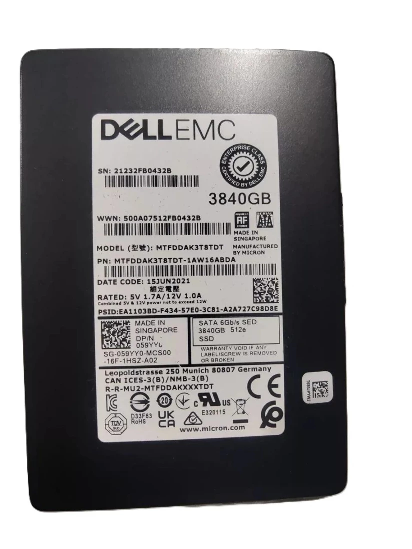 Micron MTFDDAK3T8TDT-1AW16ABDA 3840GB 5300 MAX SATA 6Gb/s 2.5-inch 7mm Enterprise Solid State Drive