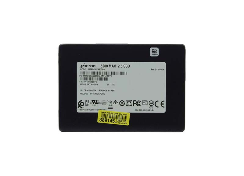 Micron MTFDDAK960TDN-1AT1ZABYY 960GB 5200 MAX SATA 6Gb/s 2.5-inch 7mm Enterprise Solid State Drive