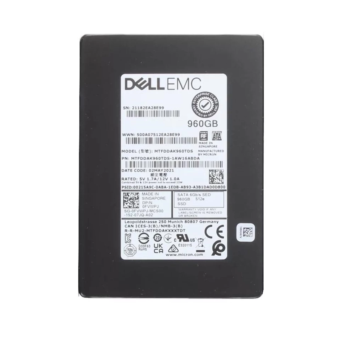 Micron MTFDDAK960TDS-1AW16ABDA 960GB 5300 PRO SATA 6Gb/s 2.5-inch 7mm Enterprise Solid State Drive
