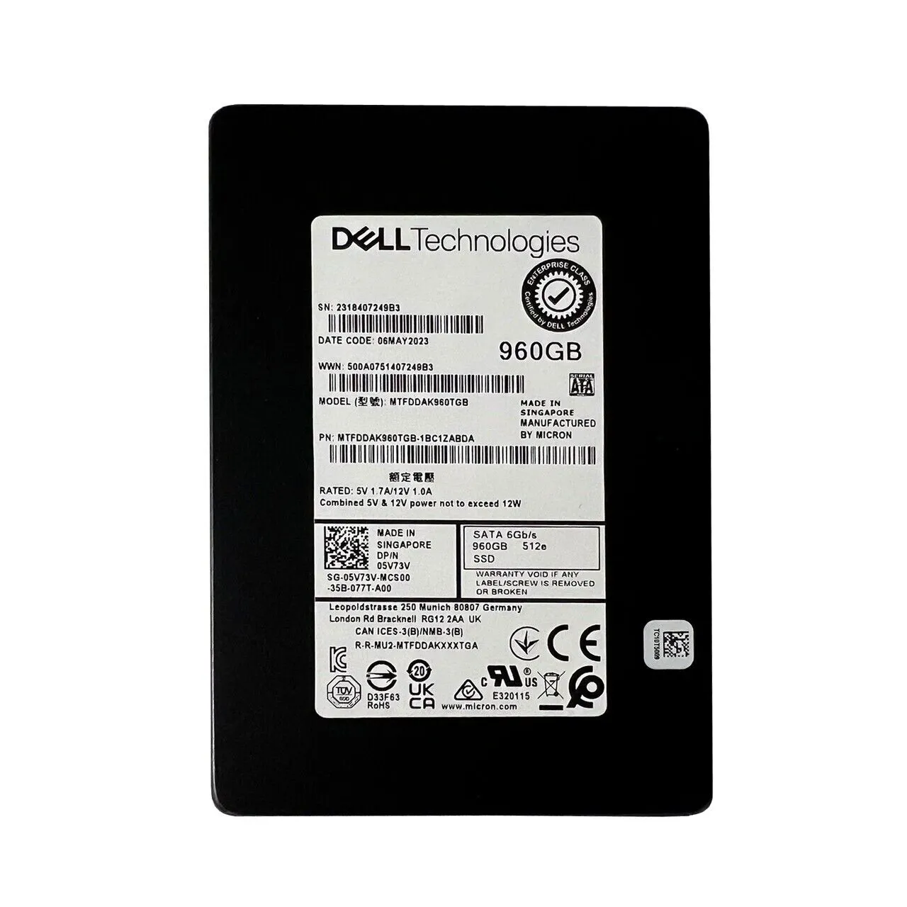 Micron MTFDDAK960TGB-1BC1ZABDA 960GB 5400 MAX SATA III 2.5" 7mm Enterprise Solid State Drive