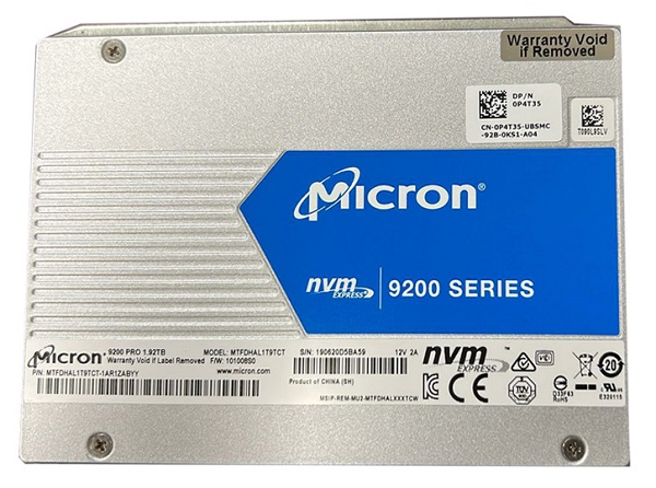 Micron MTFDHAL1T9TCT-1AR1ZA 1.92TB 9200 PRO PCIe Gen3 x4 U.2 15mm Enterprise Solid State Drive