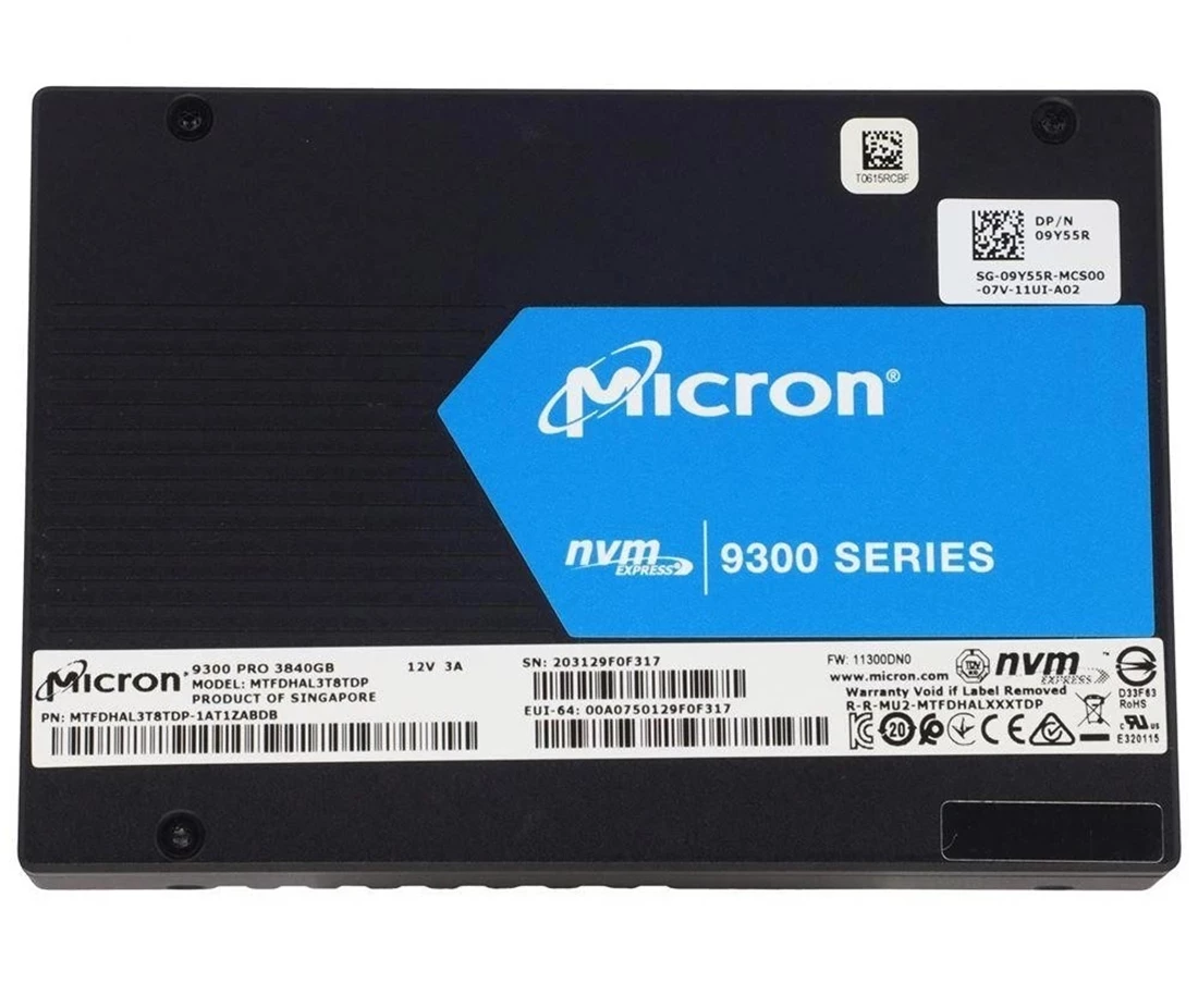 Micron MTFDHAL3T8TDP-1AT1ZABDB 3840GB 9300 PRO PCIe Gen3 NVMe U.2 Enterprise Solid State Drive