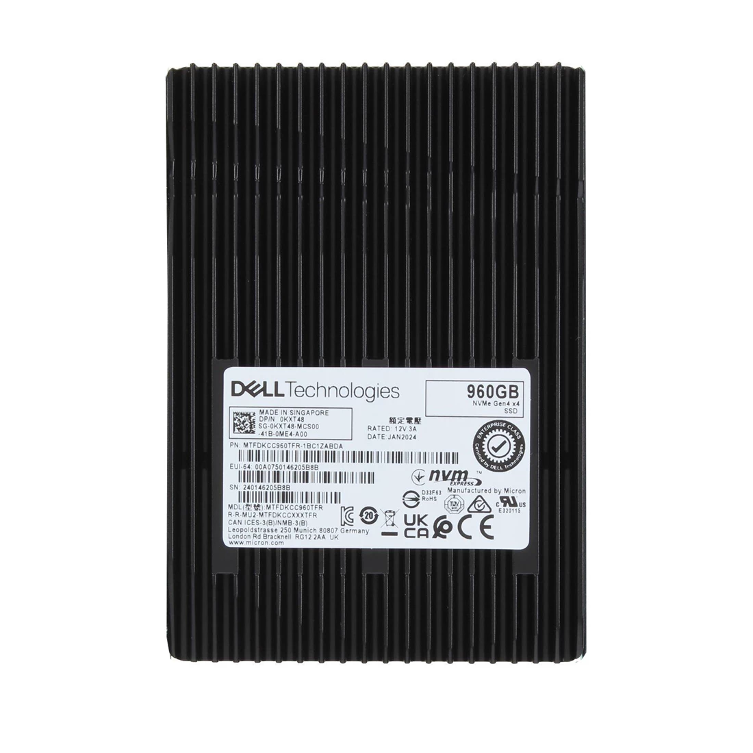 Micron MTFDKCC960TFR-1BC1ZABDA 960GB 7450 PRO PCIe Gen4 NVMe U.3 15mm Enterprise Solid State Drive