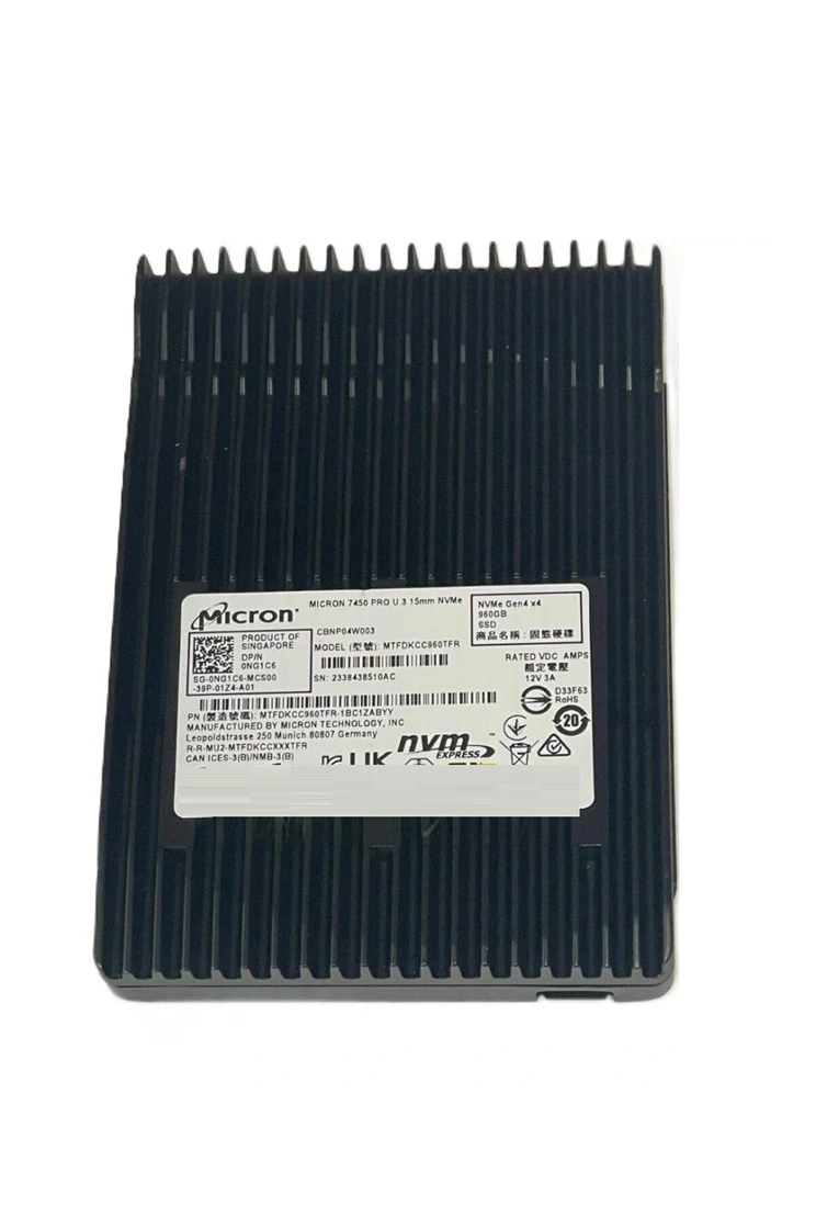 Micron MTFDKCC96OTFR-1BC1ZABYY 960GB 7450 PRO PCIe Gen4 NVMe U.3 15mm Enterprise Solid State Drive