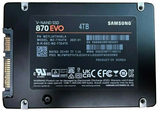 Samsung MZ-77E4T0 4 TB 870 EVO SATA 6.0 Gbps 2.5" Client / Consumer Solid State Drive
