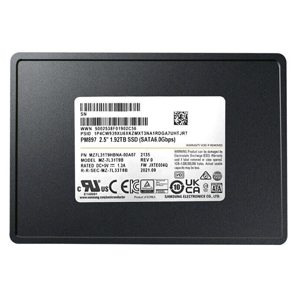 Samsung MZ-7L31T9B 1.92 TB PM897 SATA 6.0 Gbps 2.5" Mixed Use Solid State Drive