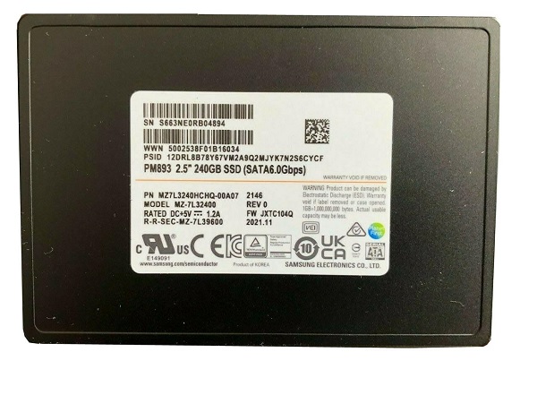 Samsung MZ-7L32400 240 GB PM893 SATA 6.0 Gbps 2.5" Read Intensive Solid State Drive