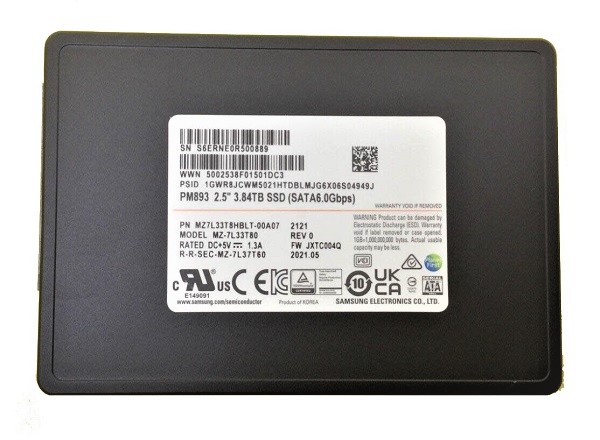 Samsung MZ-7L33T80 3.84 TB PM893 SATA 6.0 Gbps 2.5 inch Enterprise / Data Center Read Intensive Solid State Drive