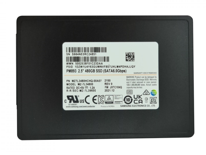 Samsung MZ-7L34800 480 GB PM893 SATA 6.0 Gbps 2.5" Read Intensive Solid State Drive