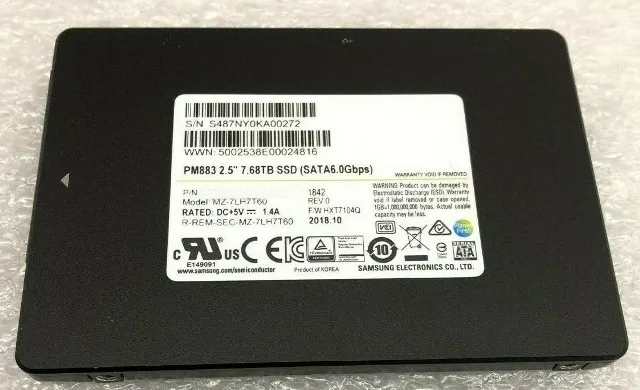 Samsung MZ-7LH7T60 7.68 TB PM883 SATA 6.0 Gbps 2.5" Read Intensive Solid State Drive