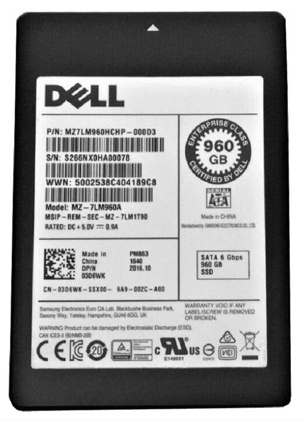 Samsung MZ-7LM960A 960GB PM863 Series SATA 6Gb/s 2.5 7mm Enterprise Data Center / Mixed Use Solid State Drive
