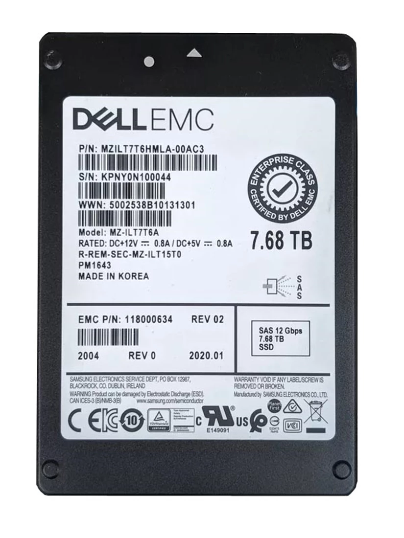 Samsung MZ-IL7T76A 7.68 TB PM1643 SAS 12.0 Gbps 2.5" Read Intensive Solid State Drive
