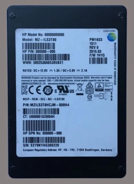 Samsung MZ-ILS3T80 3.84 TB PM1633a SAS 12.0 Gbps 2.5" Read Intensive Solid State Drive
