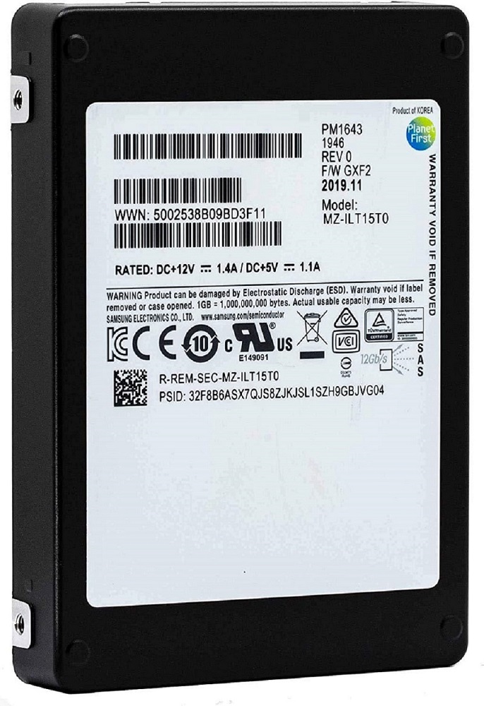 Samsung MZ-ILT15T0 15.36 TB PM1643 SAS 12Gb/s 2.5 inch Read Intensive Solid State Drive