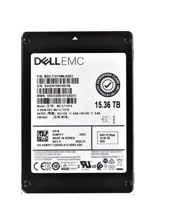 Samsung MZ-ILT15TA 15.36 TB PM1643 SAS 12Gb/s 2.5 inch Read Intensive Solid State Drive