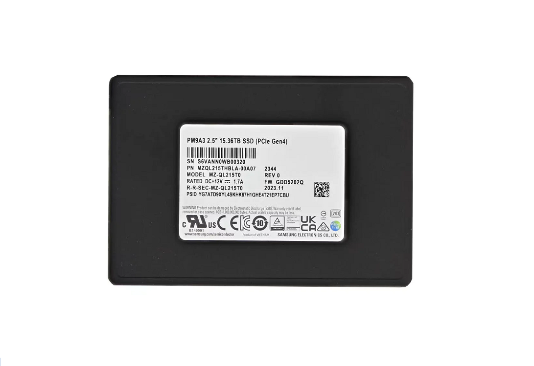 Samsung MZ-QL215T0 15.36 TB PM9A3 PCIe 4.0 x4, NVMe 1.4 U.2 (2.5 inch 7mm) Enterprise/Read-Intensive Solid State Drive