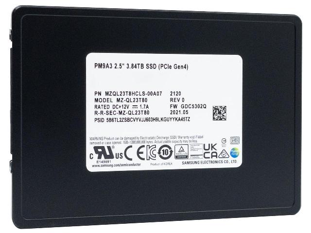 Samsung MZ-QL23T80 3.84 TB PM9A3 PCIe 4.0 x4, NVMe 2.5 inch 7mm (U.2) Enterprise/Read-Intensive Solid State Drive