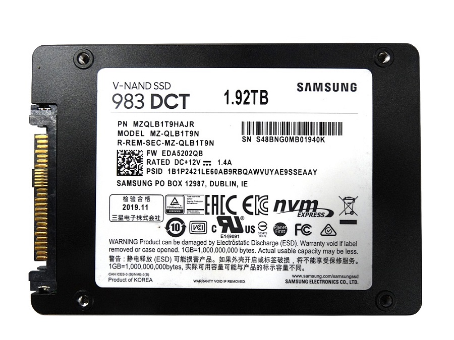 Samsung MZ-QLB1T9N 1.92 TB 983 DCT PCIe 3.0 x4 U.2 (2.5") Read Intensive Solid State Drive