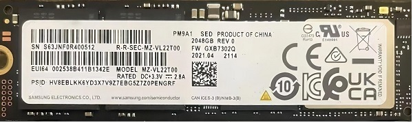 Samsung MZ-VL21T00 1 TB PM9A1 NVMe PCIe Gen4 x4 M.2 2280 Client / PC Solid State Drive