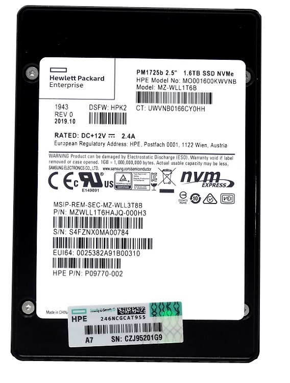 Samsung MZ-WLL1T6B 1.6 TB PM1725b PCIe Gen3 x4 2.5 inch Mixed Use Solid State Drive