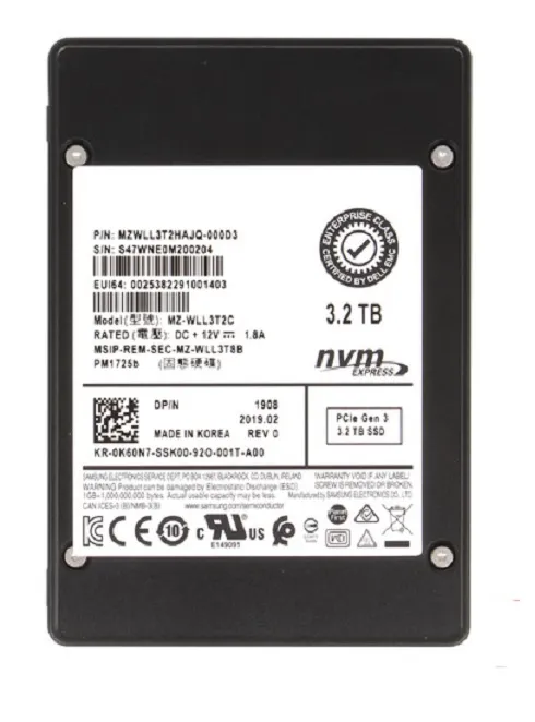Samsung MZ-WLL3T2C 3.2 TB PM1725b PCIe Gen3 x8 2.5 inch Mixed Use Solid State Drive