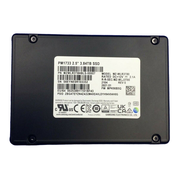 Samsung MZ-WLR3T80 3.84 TB PM1733 PCIe Gen4 x4 U.2 (2.5") Read Intensive Solid State Drive