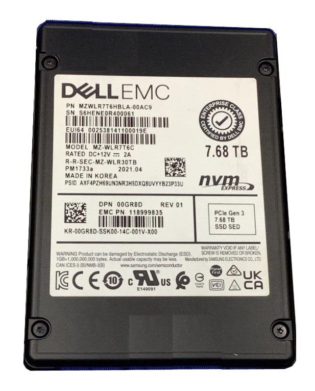 Samsung MZ-WLR7T6C 7.68 TB PM1733A PCIe Gen4 x4 E1.S Read Intensive Solid State Drive