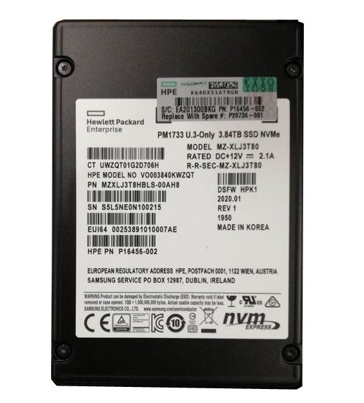 Samsung MZ-XLJ3T80 3.84 TB PM1733 PCIe Gen4 x4 / Dual-port x2 2.5 inch Enterprise Solid State Drive