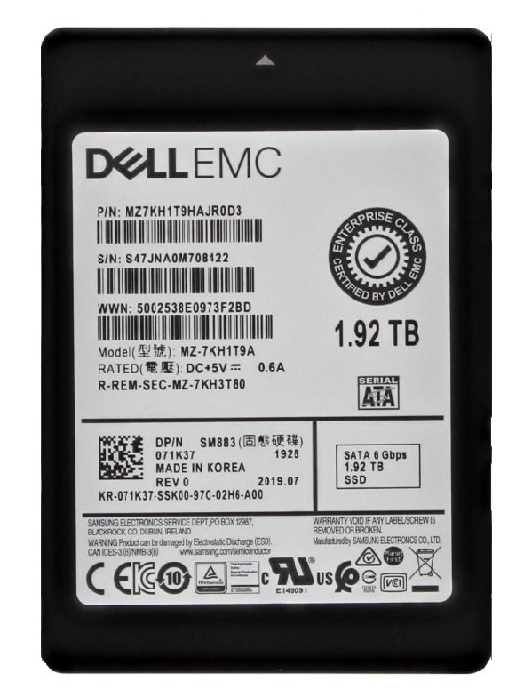 Samsung MZ7KH1T9HAJR0D3 1.92 TB SM883 SATA 3.0 6Gb/s 2.5 inch 7mm Enterprise/Mixed-Use Solid State Drive