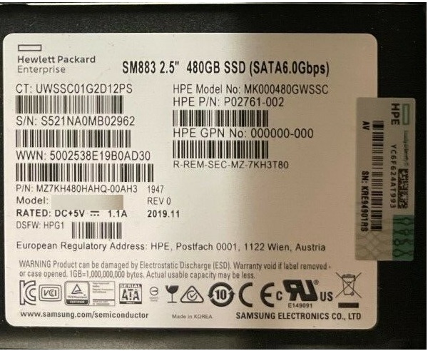 Samsung MZ7KH480HAHQ-00AH3 480 GB SM883 SATA 6Gb/s 2.5 inch Mixed Use Solid State Drive