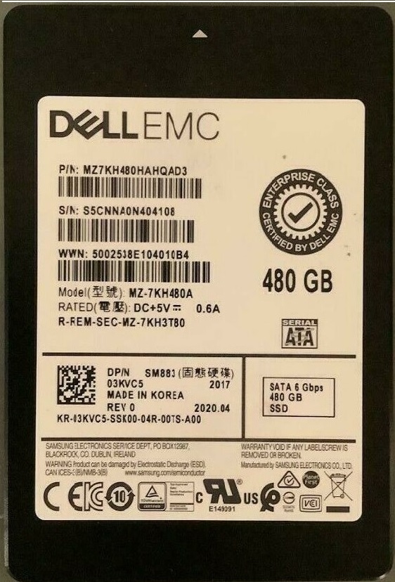 Samsung MZ7KH480HAHQAD3 480GB SM883 Series SATA 6Gb/s 2.5 7mm Enterprise Data Center / Mixed Use Solid State Drive
