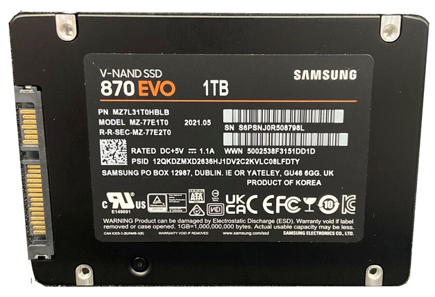 Samsung MZ7L31T0HBLB 1 TB 870 EVO SATA 6.0 Gbps 2.5" Client / Consumer Solid State Drive