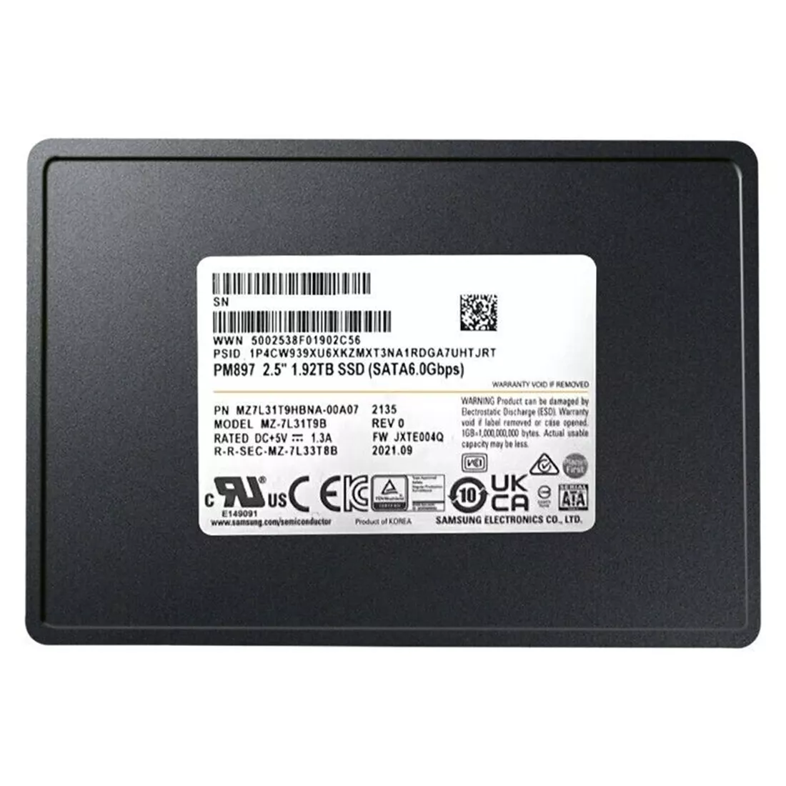 Samsung MZ7L31T9HBNA-00A07 1.92 TB PM897 SATA 6.0 Gbps 2.5" Mixed Use Solid State Drive
