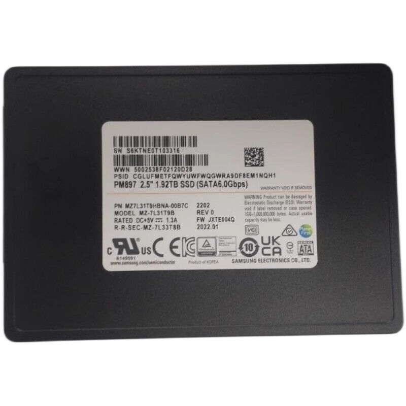 Samsung MZ7L31T9HBNA-00B7C 1.92 TB PM897 SATA 6.0 Gbps 2.5" Mixed Use Solid State Drive