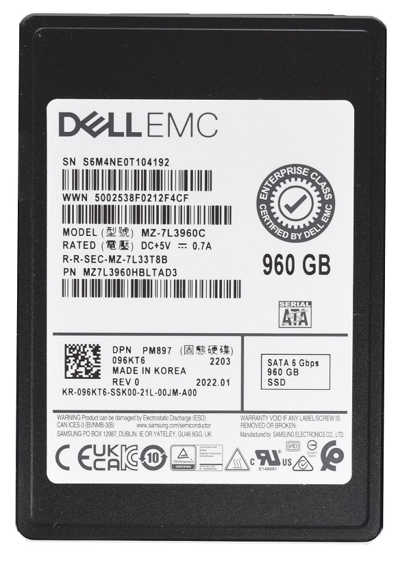 Samsung MZ7L3960HBLTAD3 960 GB PM897 SATA 6Gb/s 2.5 inch Mixed Use Solid State Drive