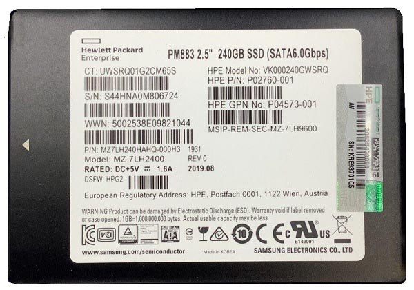 Samsung MZ7LH240HAHQ-000H3 240 GB PM883 SATA 6Gb/s 2.5 inch Read Intensive Solid State Drive