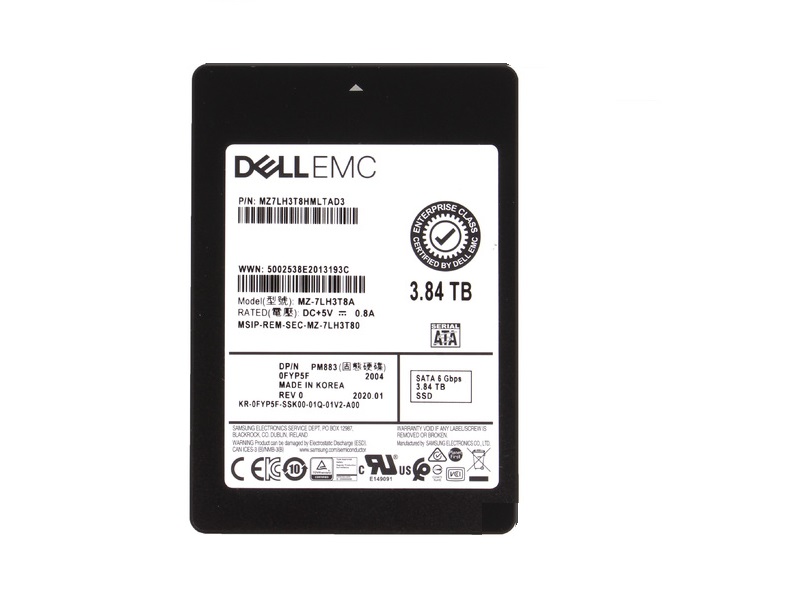 Samsung MZ7LH3T8HMLT0D3 3.84 TB PM883 SATA 3.0 6Gb/s 2.5 inch 7mm Enterprise/Read-Intensive (OEM Dell) Solid State Drive