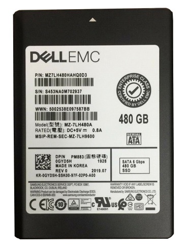 Samsung MZ7LH480HAHQ0D3 480 GB PM883 SATA 6Gb/s 2.5" Read Intensive Solid State Drive