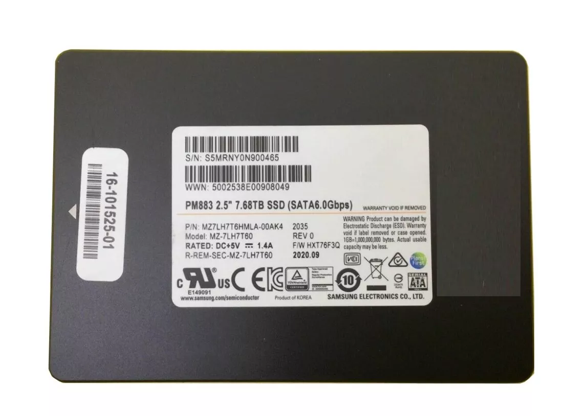 Samsung MZ7LH7T6HMLA-000K3 7.68TB PM883 SATA 6Gb/s 2.5 inch Enterprise Solid State Drive