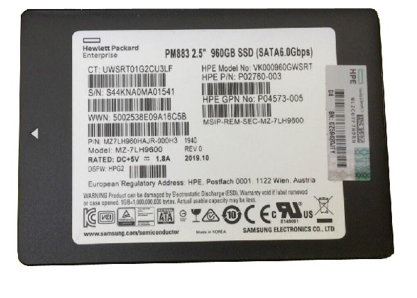 Samsung MZ7LH960HAJR-000H3 960 GB PM883 SATA 3.0 6Gb/s 2.5 inch 7mm Enterprise/Read-Intensive Solid State Drive