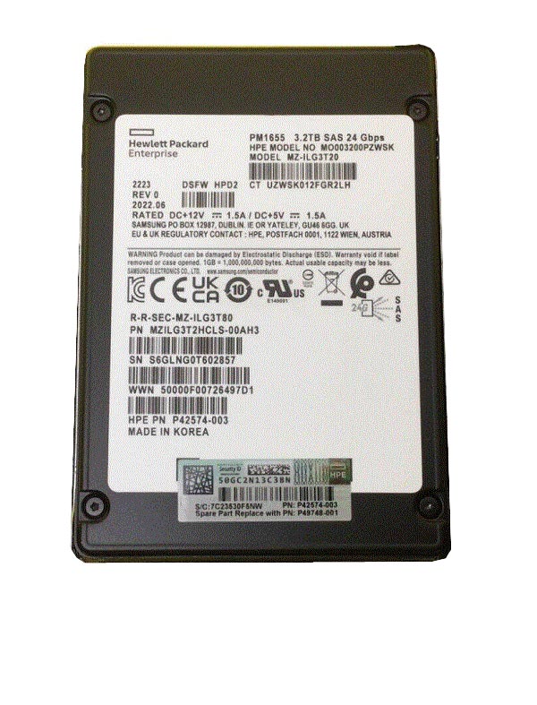 Samsung MZILG3T2HCLS-00AH3 3.2 TB PM1655 SAS 24Gb/s 2.5 inch Mixed Use Solid State Drive