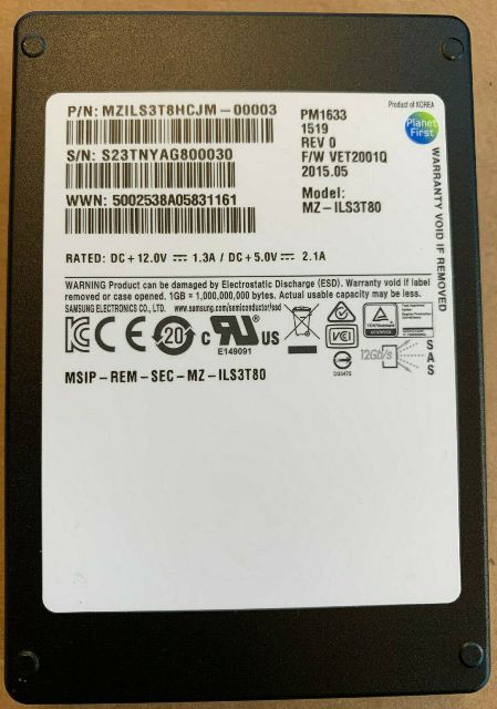 Samsung MZILS3T8HCJM 3.84TB PM1633 Series SAS 12Gb/s 2.5 15mm Enterprise Data Center / Read Intensive Solid State Drive