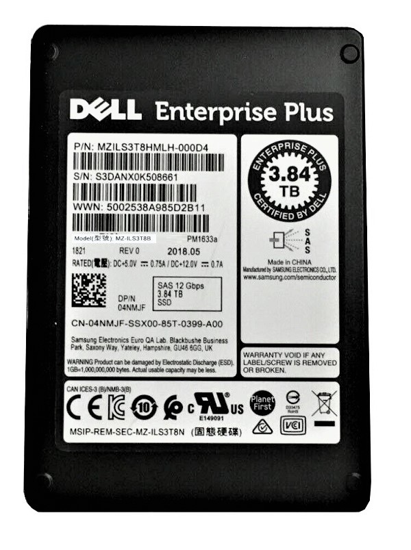 Samsung MZILS3T8HMLH-000D4 3.84TB PM1633a Series SAS 12Gb/s 2.5 15mm Enterprise Data Center / Read Intensive Solid State Drive