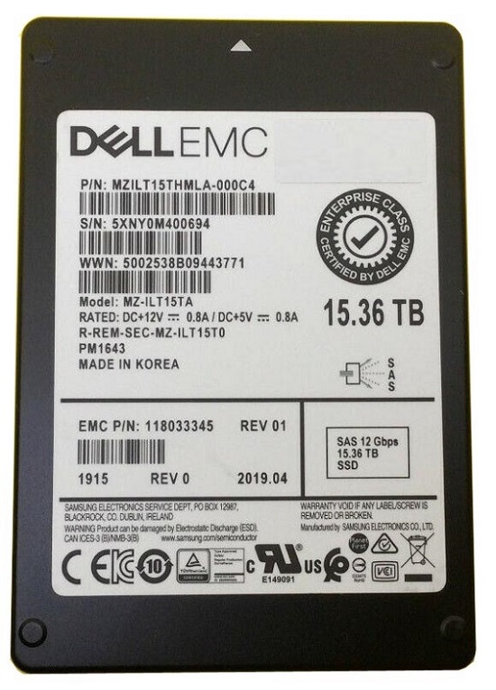 Samsung MZILT15THMLA-000C4 15.36 TB PM1643 SAS 12Gb/s 2.5 inch Read Intensive Solid State Drive