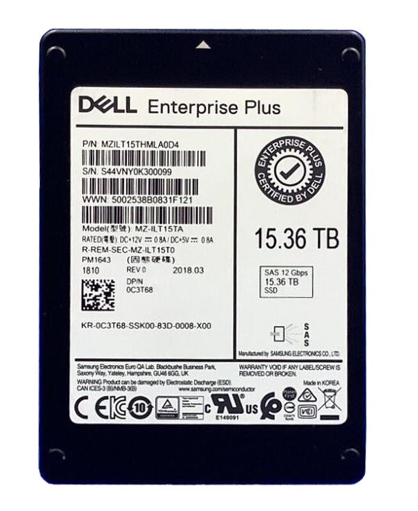 Samsung MZILT15THMLA0D4 15.36 TB PM1643 SAS 12Gb/s 2.5 inch Read Intensive Solid State Drive