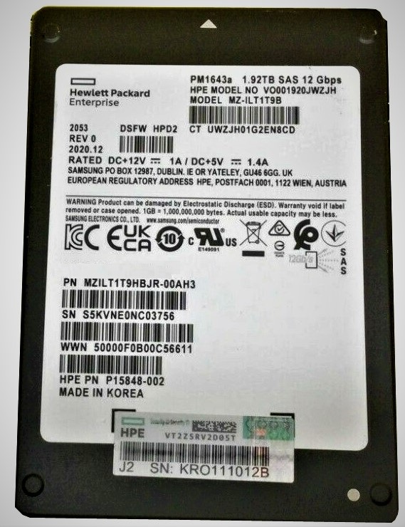 Samsung MZILT1T9HBJR-00AH3 1.92 TB PM1643a SAS 12Gb/s 2.5 inch Read Intensive Solid State Drive