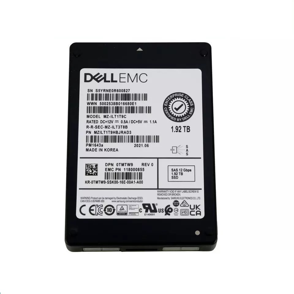 Samsung MZILT1T9HBJRAD3 1.92 TB PM1643a SAS 12Gb/s 2.5 inch Read Intensive Solid State Drive