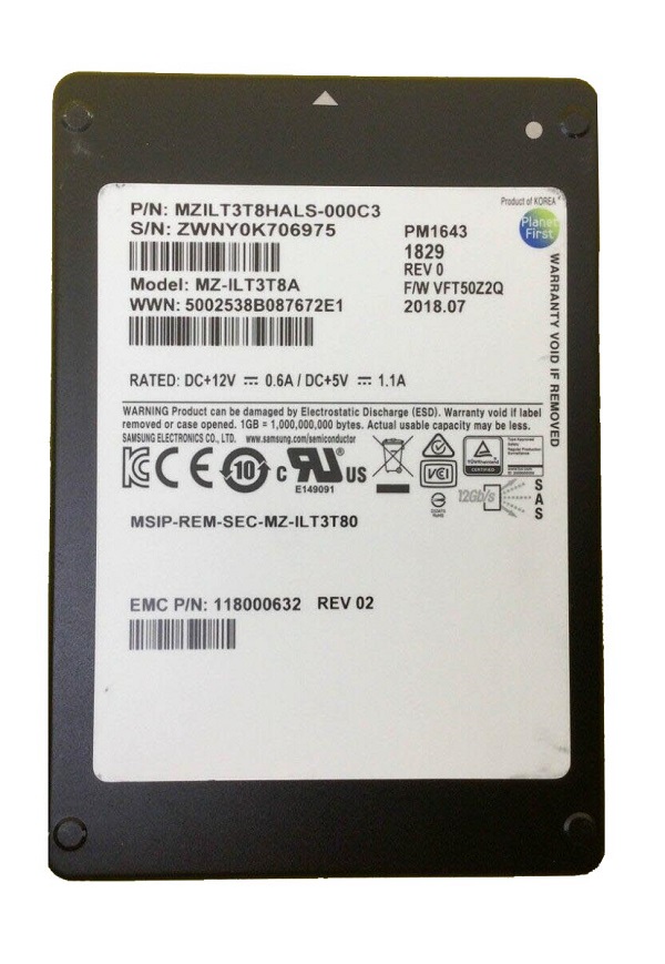 Samsung MZILT3T8HALS-000C3 3.84TB PM1643 SAS 2.5 inch Enterprise Solid State Drive